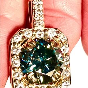 Stunning Large Peacock Moissanite Diamond Solid Gold Pendant Heavy Custom 14k